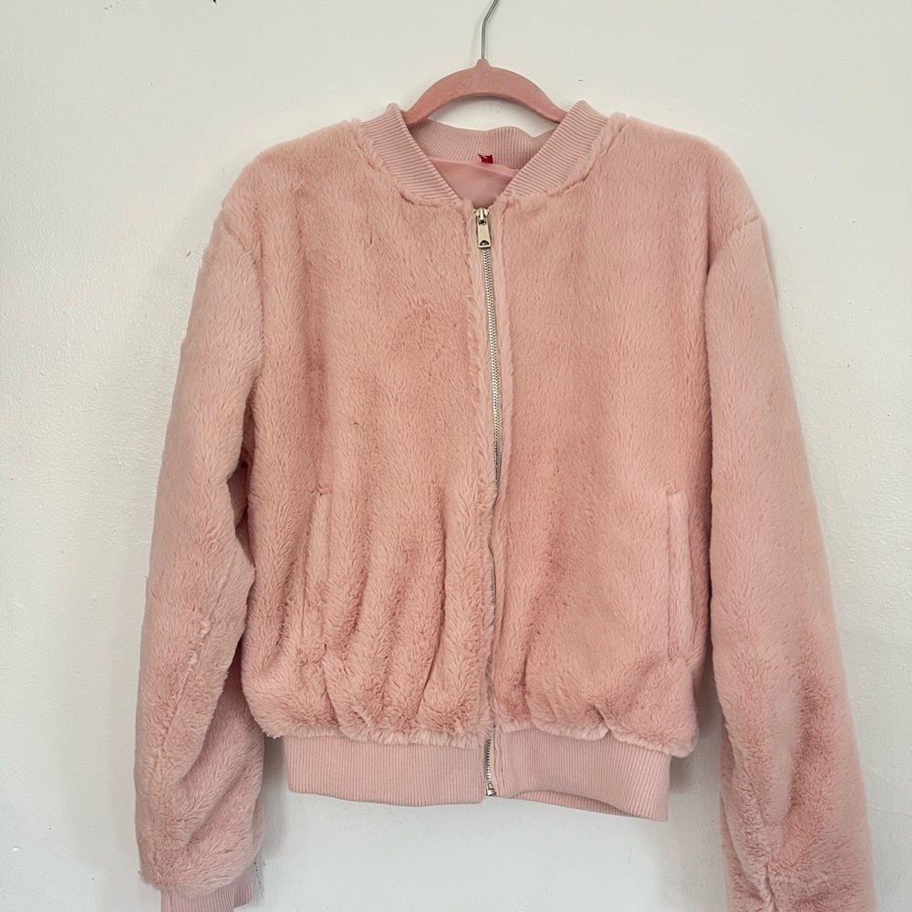 Pink Faux Fur Bomber Jacket
